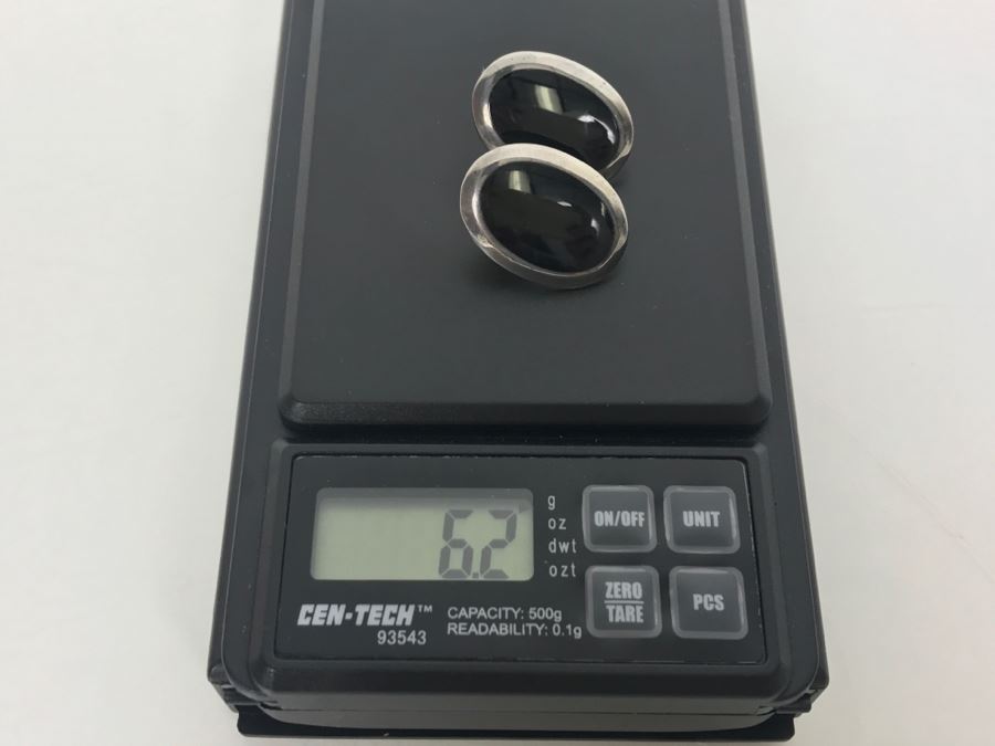 Sterling Silver And Black Stone Post Earrings 6.2g [Photo 5]