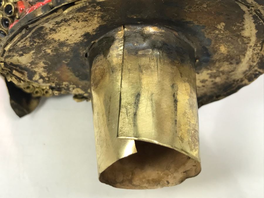 Old Nepalese Tibetan Brass Filigree Foo Dog Lion Snuff Bottle With Inlayed Coral And Black Stones [Photo 34]