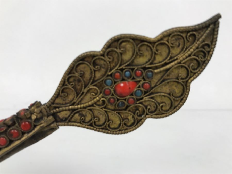 Old Nepalese Tibetan Brass Filigree Dragon Serpent With Inlayed Coral And Turquoise [Photo 12]