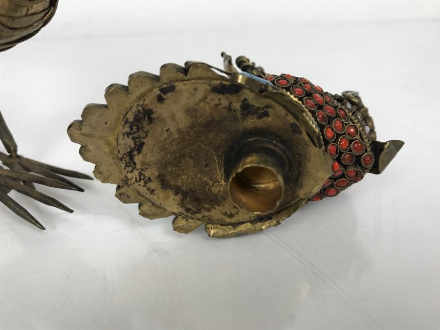 Old Nepalese Tibetan Brass Filigree Dragon Serpent With Inlayed Coral And Turquoise [Photo 33]