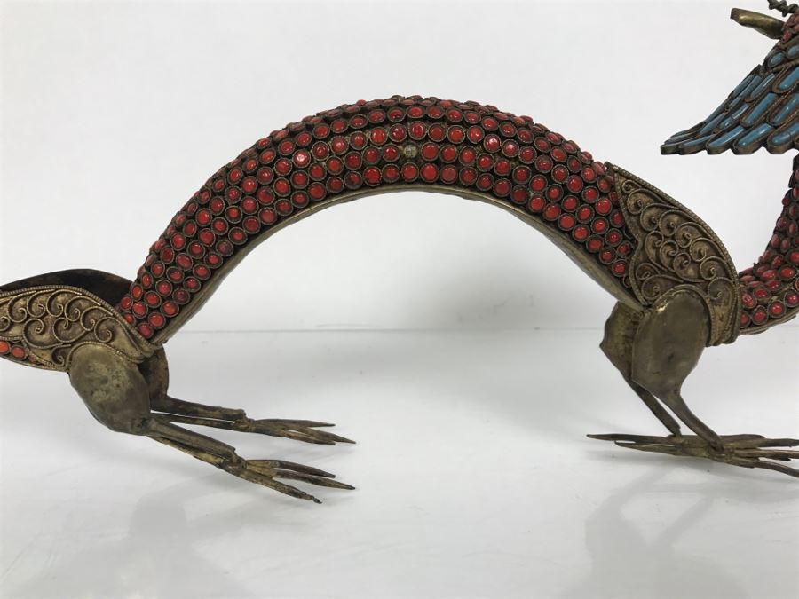 Old Nepalese Tibetan Brass Filigree Dragon Serpent With Inlayed Coral And Turquoise [Photo 20]
