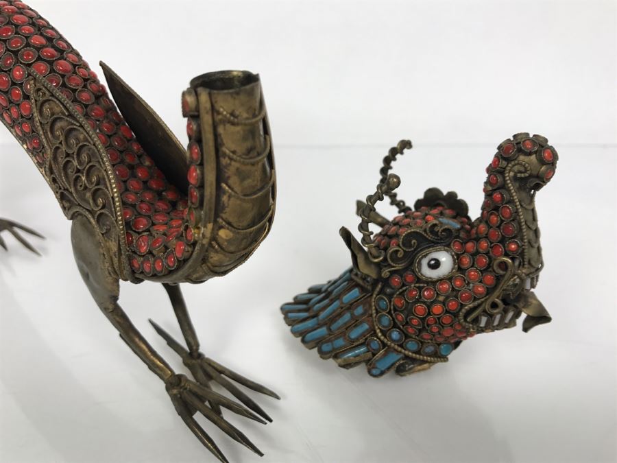 Old Nepalese Tibetan Brass Filigree Dragon Serpent With Inlayed Coral And Turquoise [Photo 31]
