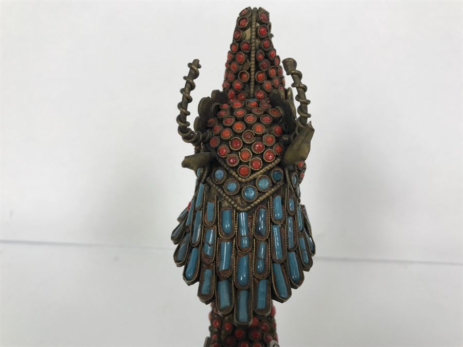 Old Nepalese Tibetan Brass Filigree Dragon Serpent With Inlayed Coral And Turquoise [Photo 15]