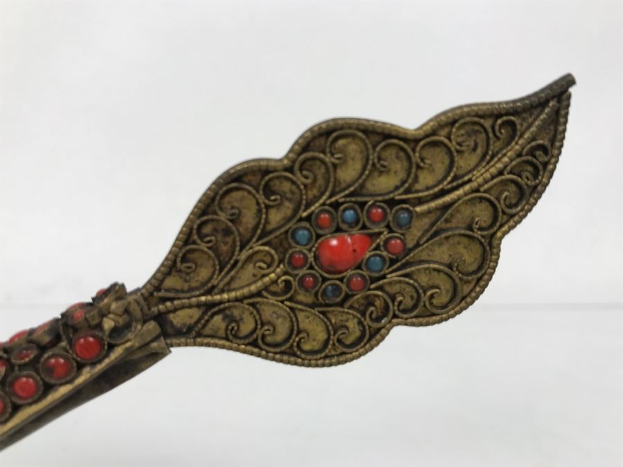 Old Nepalese Tibetan Brass Filigree Dragon Serpent With Inlayed Coral And Turquoise [Photo 11]