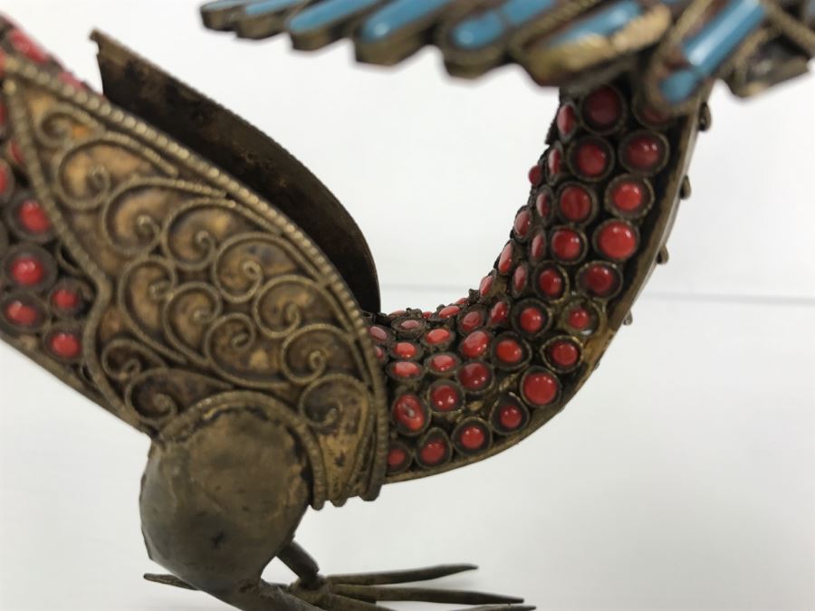 Old Nepalese Tibetan Brass Filigree Dragon Serpent With Inlayed Coral And Turquoise [Photo 25]