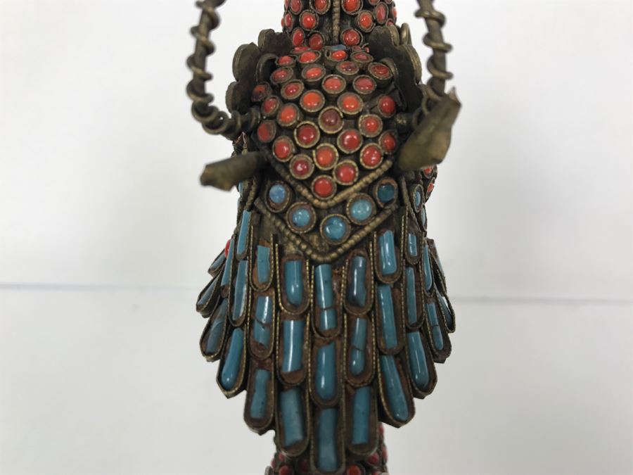 Old Nepalese Tibetan Brass Filigree Dragon Serpent With Inlayed Coral And Turquoise [Photo 16]