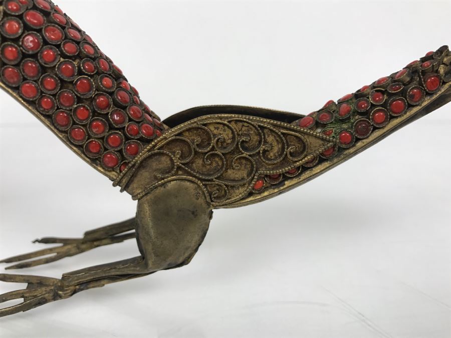 Old Nepalese Tibetan Brass Filigree Dragon Serpent With Inlayed Coral And Turquoise [Photo 10]