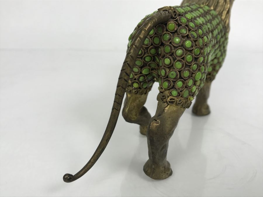 Old Nepalese Tibetan Brass Filigree Lion With Inlayed Nephrite Jade [Photo 18]