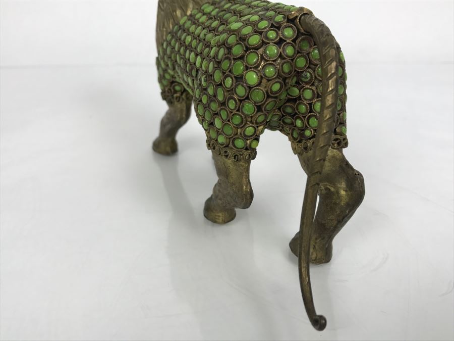 Old Nepalese Tibetan Brass Filigree Lion With Inlayed Nephrite Jade [Photo 19]