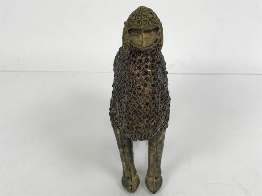 Old Nepalese Tibetan Brass Filigree Camel With Inlayed Black Stones [Photo 8]