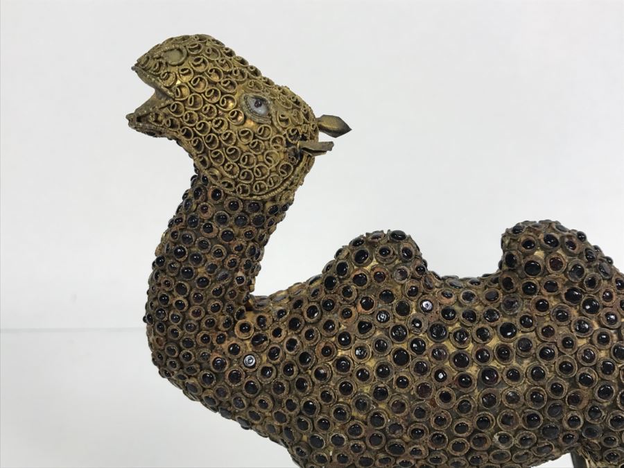 Old Nepalese Tibetan Brass Filigree Camel With Inlayed Black Stones [Photo 3]