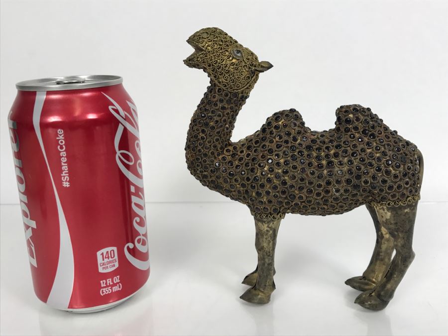 Old Nepalese Tibetan Brass Filigree Camel With Inlayed Black Stones [Photo 2]
