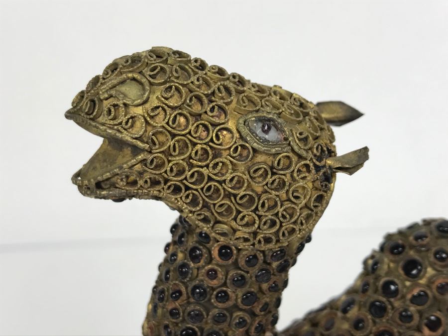 Old Nepalese Tibetan Brass Filigree Camel With Inlayed Black Stones [Photo 6]
