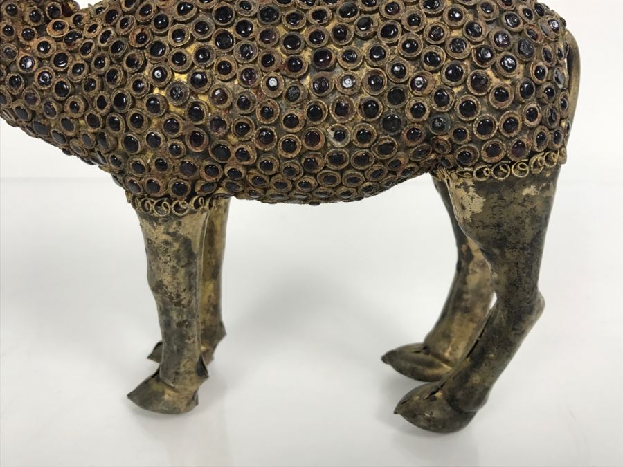 Old Nepalese Tibetan Brass Filigree Camel With Inlayed Black Stones [Photo 5]