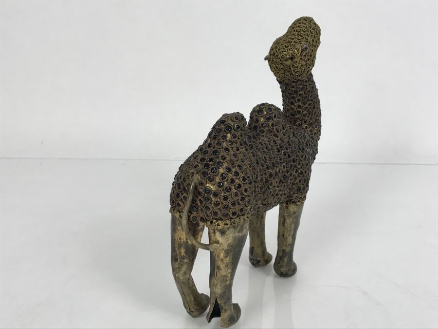 Old Nepalese Tibetan Brass Filigree Camel With Inlayed Black Stones [Photo 11]