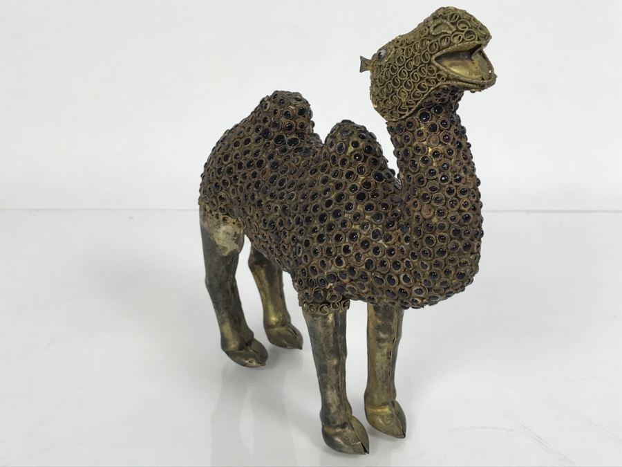 Old Nepalese Tibetan Brass Filigree Camel With Inlayed Black Stones [Photo 9]