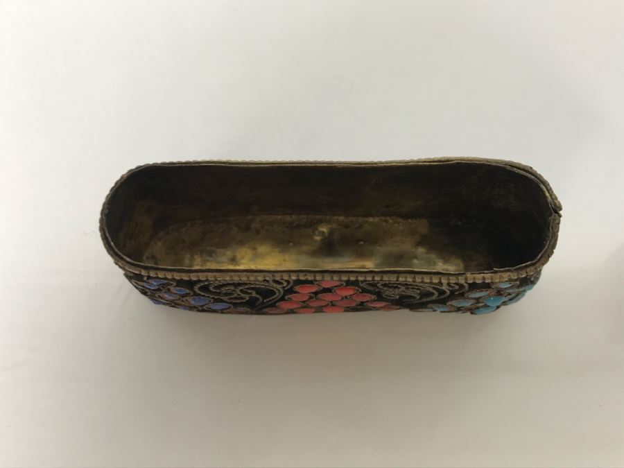 Old Nepalese Tibetan Brass Filigree Horse Trinket Box With Inlayed Coral, Turquoise And Lapis Lazuli [Photo 15]