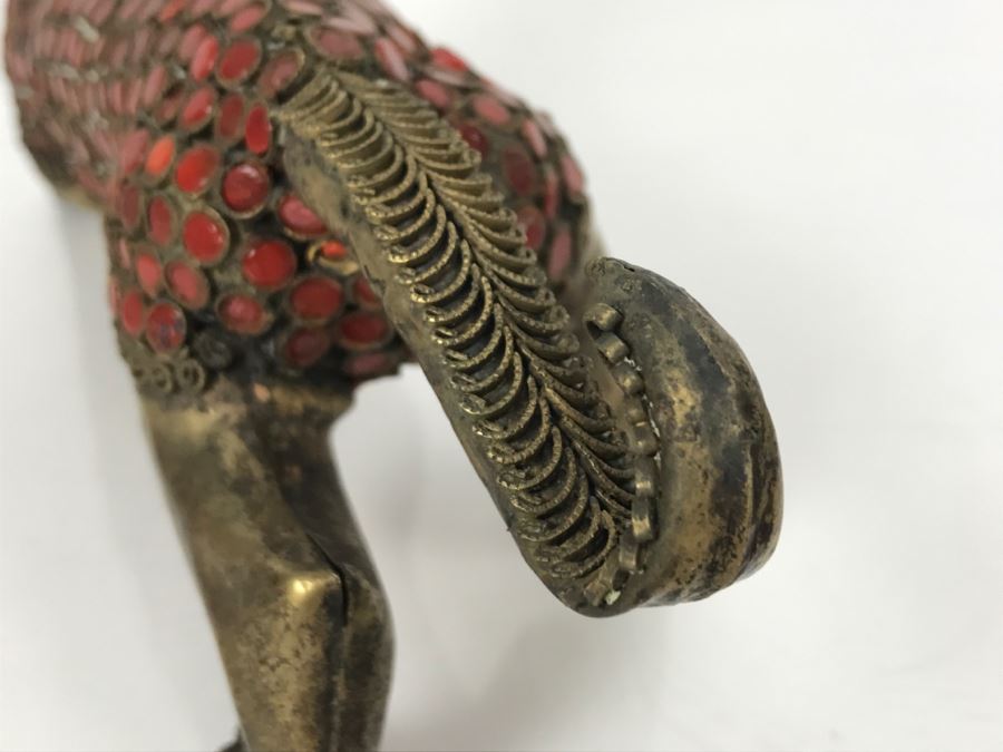 Old Nepalese Tibetan Brass Filigree Lion Tiger With Inlayed Coral [Photo 20]
