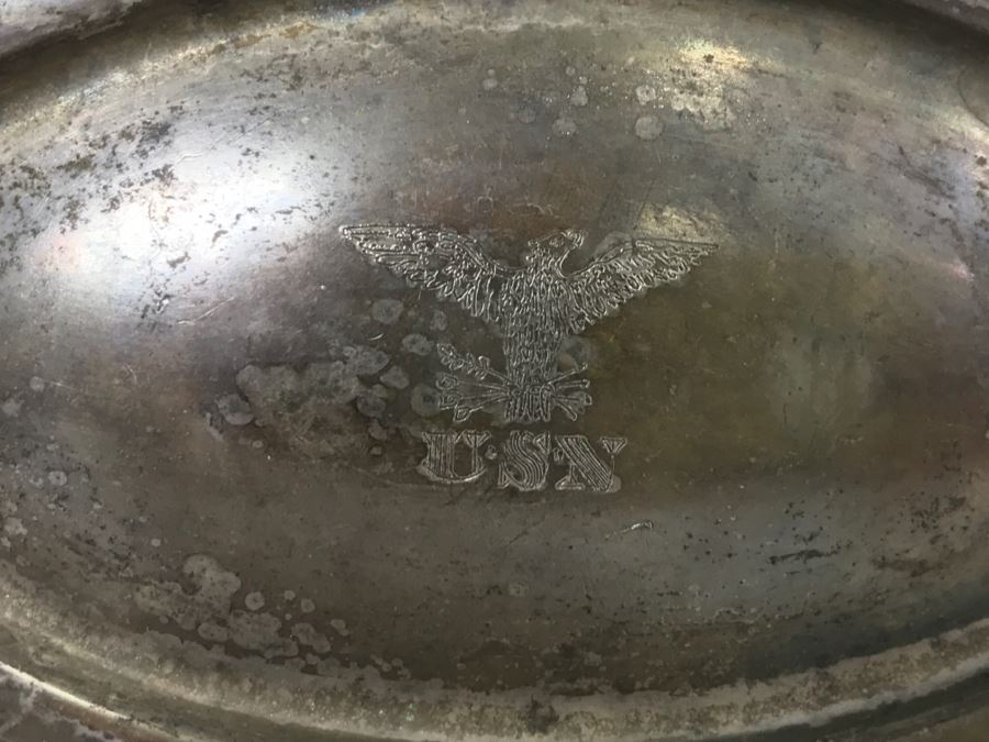 Collection Of U.S.N. United States NAVY Silverplate Teapot, Creamer Cup And Footed Dish Reed & Barton [Photo 10]