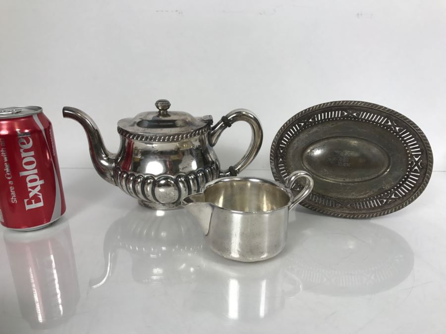 Collection Of U.S.N. United States NAVY Silverplate Teapot, Creamer Cup And Footed Dish Reed & Barton [Photo 6]