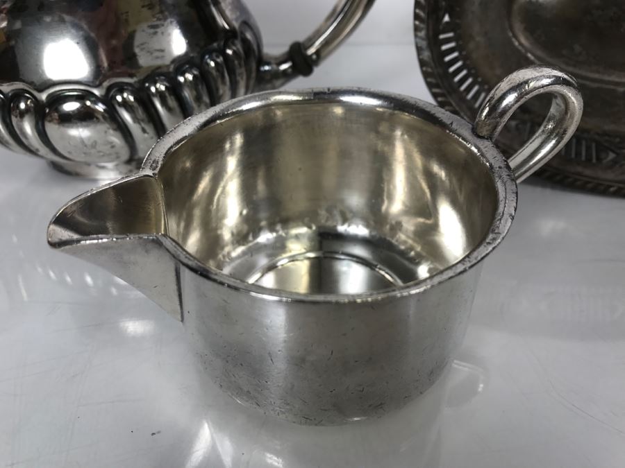 Collection Of U.S.N. United States NAVY Silverplate Teapot, Creamer Cup And Footed Dish Reed & Barton [Photo 8]
