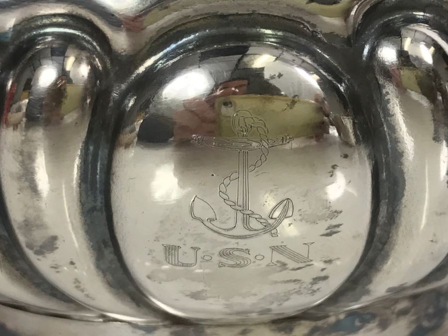 Collection Of U.S.N. United States NAVY Silverplate Teapot, Creamer Cup And Footed Dish Reed & Barton [Photo 4]