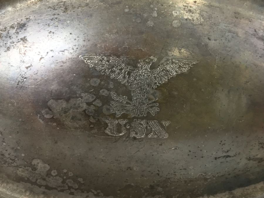 Collection Of U.S.N. United States NAVY Silverplate Teapot, Creamer Cup And Footed Dish Reed & Barton [Photo 2]