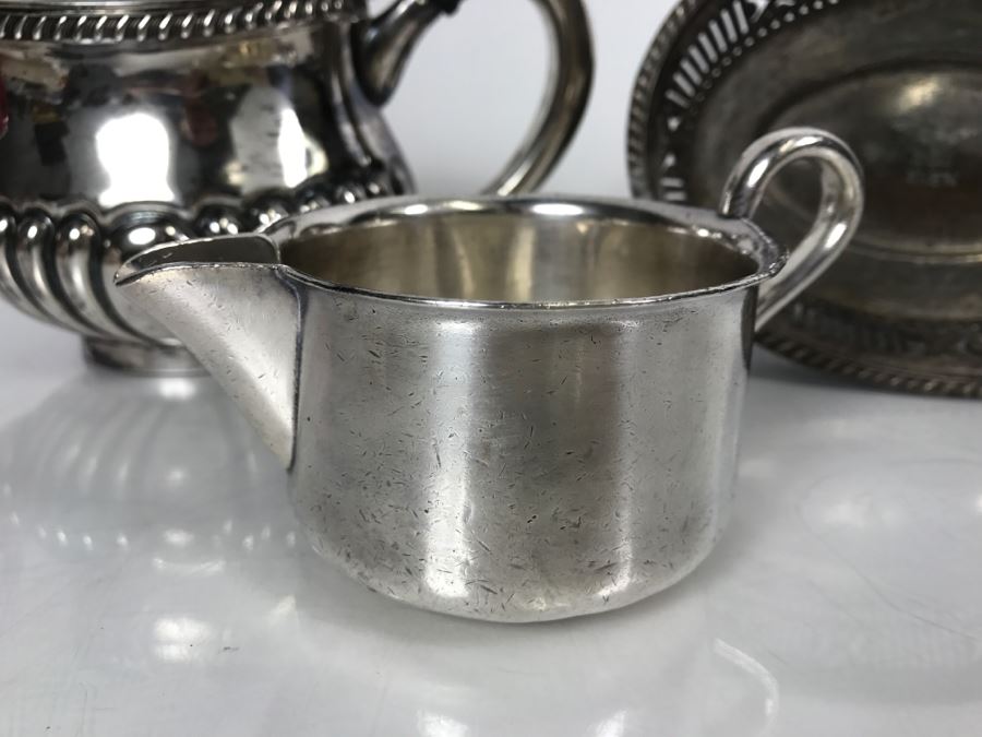 Collection Of U.S.N. United States NAVY Silverplate Teapot, Creamer Cup And Footed Dish Reed & Barton [Photo 7]