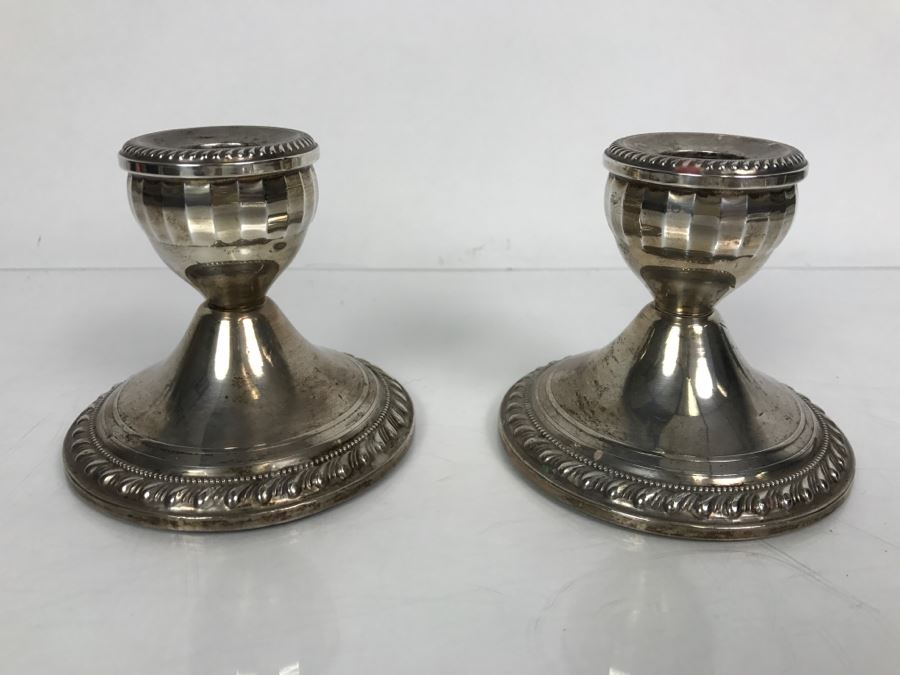 Pair Of Sterling Silver Weight Candle Holders Duchin Silver