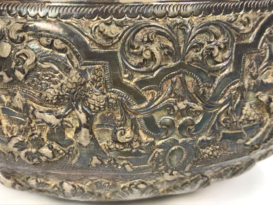 Antique Repousse Burmese Bowl Detailed Story Around Perimeter Of Bowl [Photo 5]