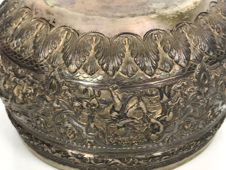 Antique Repousse Burmese Bowl Detailed Story Around Perimeter Of Bowl [Photo 21]