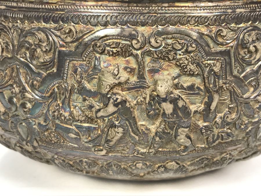 Antique Repousse Burmese Bowl Detailed Story Around Perimeter Of Bowl [Photo 3]