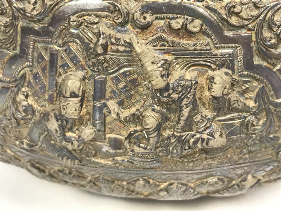 Antique Repousse Burmese Bowl Detailed Story Around Perimeter Of Bowl [Photo 16]