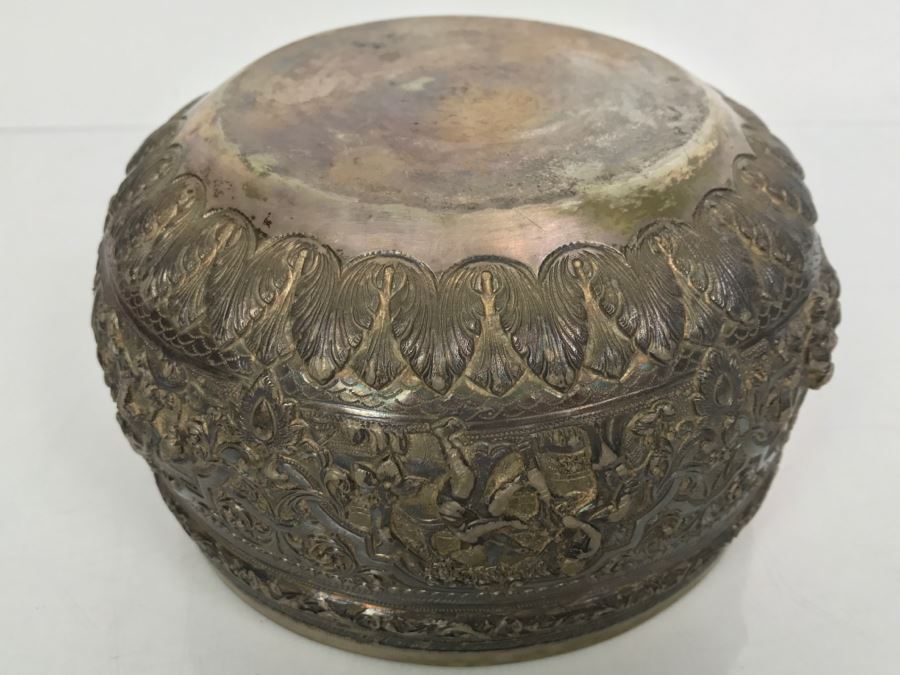 Antique Repousse Burmese Bowl Detailed Story Around Perimeter Of Bowl [Photo 22]