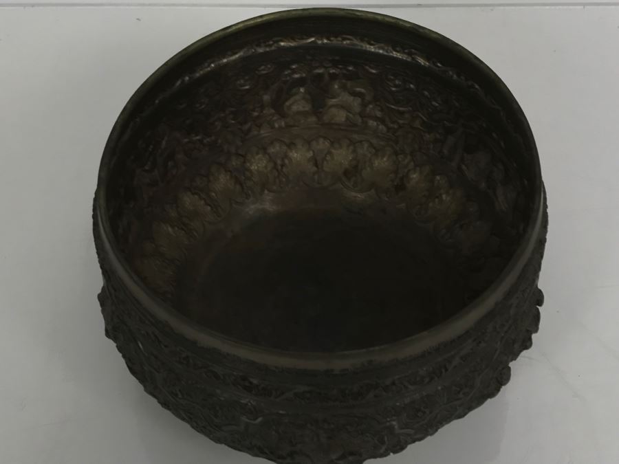 Antique Repousse Burmese Bowl Detailed Story Around Perimeter Of Bowl [Photo 19]