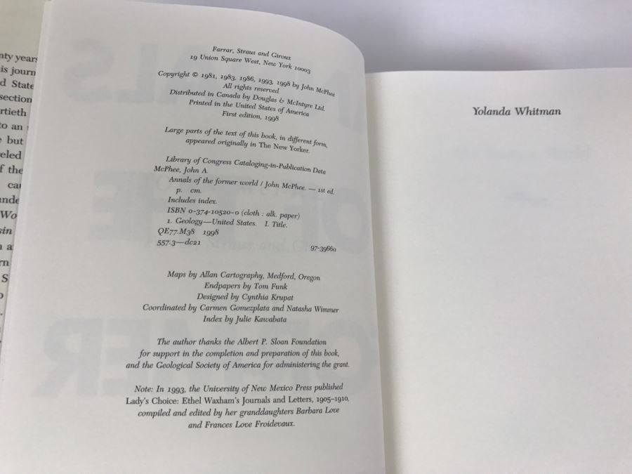 John McPhee Hand Signed And Personalized First Edition Pulitzer Prize Book 'Annals Of The Former World' Personalized 'For Ken Deffeyes ...' See Details [Photo 10]