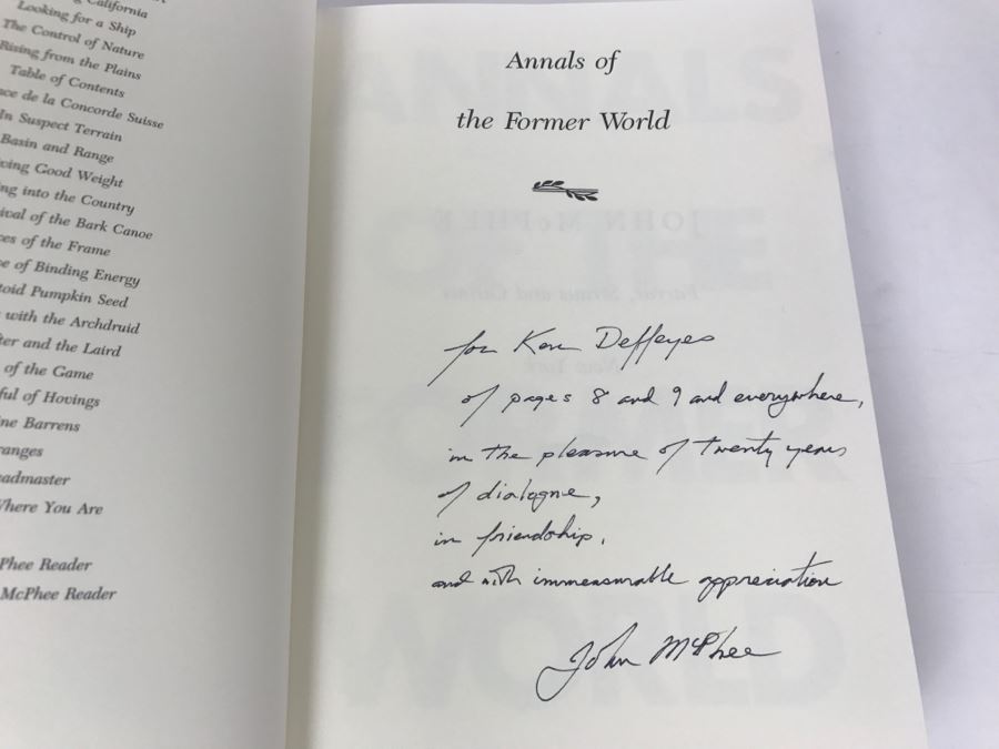 John McPhee Hand Signed And Personalized First Edition Pulitzer Prize Book 'Annals Of The Former World' Personalized 'For Ken Deffeyes ...' See Details [Photo 1]