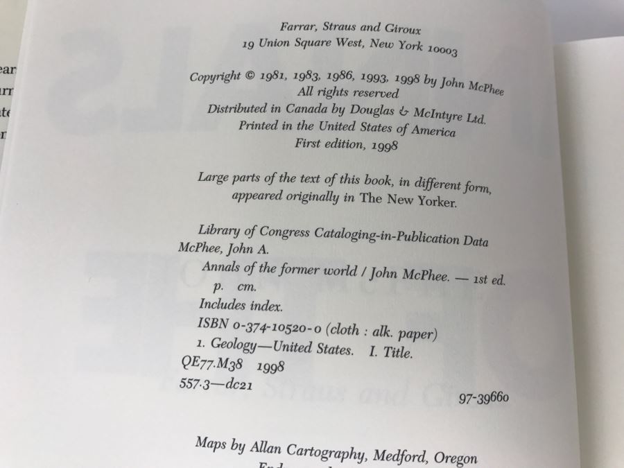 John McPhee Hand Signed And Personalized First Edition Pulitzer Prize Book 'Annals Of The Former World' Personalized 'For Ken Deffeyes ...' See Details [Photo 11]
