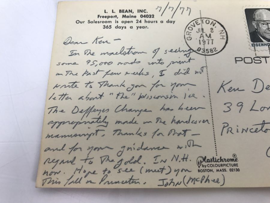 Personalized Postcard From John McPhee To Ken Deffeyes And Hand Signed And Personalized Hardcoverd Book 'Basin And Range' By John McPhee - SEE DETAILS [Photo 4]