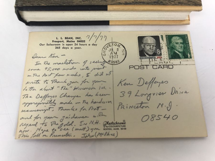 Personalized Postcard From John McPhee To Ken Deffeyes And Hand Signed And Personalized Hardcoverd Book 'Basin And Range' By John McPhee - SEE DETAILS [Photo 3]