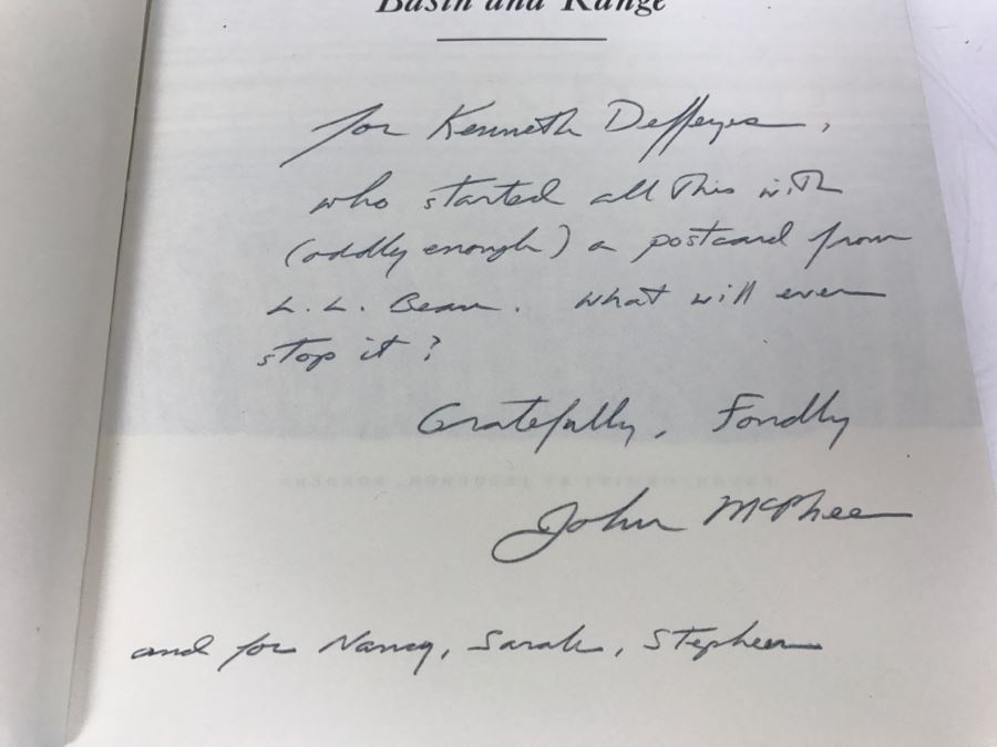 Personalized Postcard From John McPhee To Ken Deffeyes And Hand Signed And Personalized Hardcoverd Book 'Basin And Range' By John McPhee - SEE DETAILS [Photo 14]