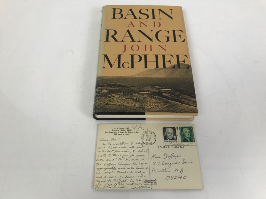 Personalized Postcard From John McPhee To Ken Deffeyes And Hand Signed And Personalized Hardcoverd Book 'Basin And Range' By John McPhee - SEE DETAILS