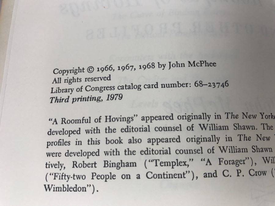 Paperback Book 'A Roomful Of Hovings And Other Profiles' By John McPhee Third Printing 1979 [Photo 6]