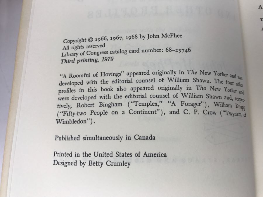 Paperback Book 'A Roomful Of Hovings And Other Profiles' By John McPhee Third Printing 1979 [Photo 5]