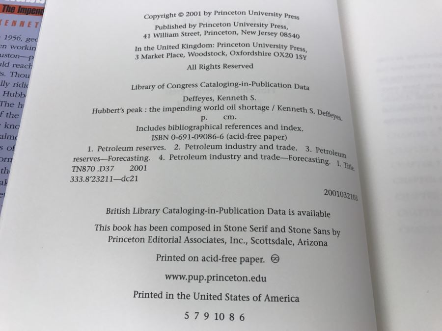 Hardcover Book 'Hubbert's Peak' The Impending World Oil Shortage By Kenneth S. Deffeyes Princeton University Press 2001 [Photo 8]