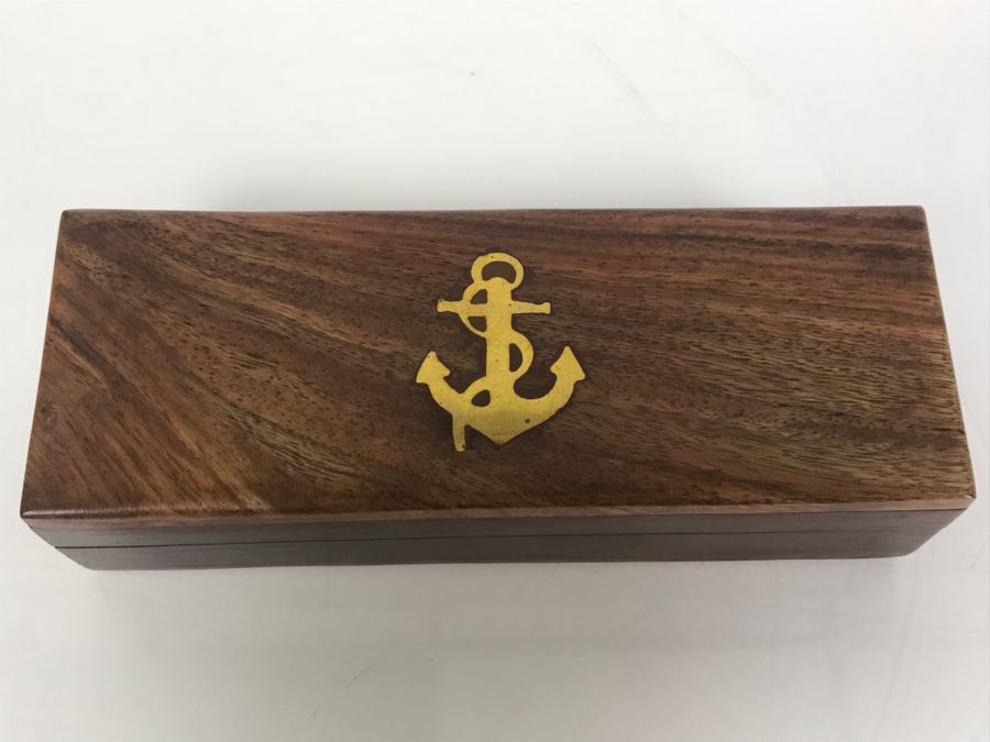 Wooden Trinket Box With Inlayed Brass Ships Anchor [Photo 3]