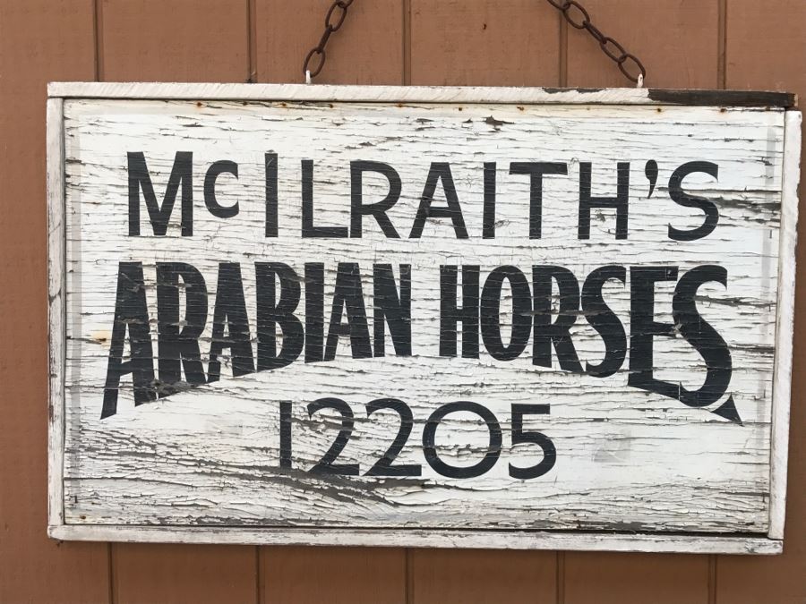 Old Hand Painted Wooden Sign 'McIlraith's Arabian Horses 12205'