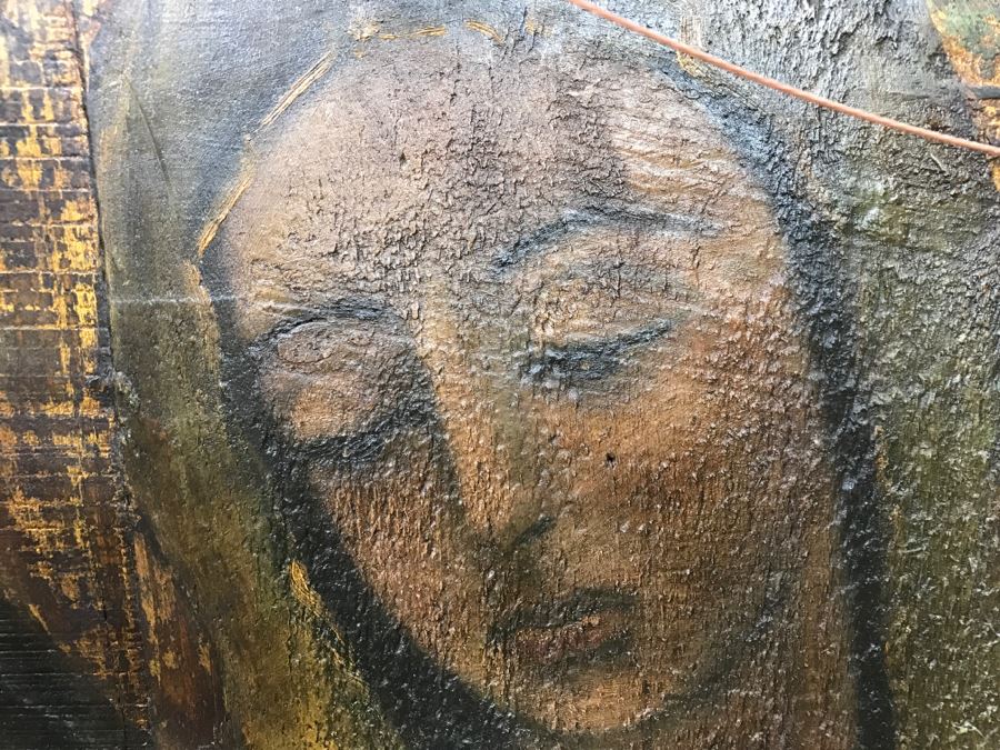 Old Gilded Carved Wooden Panel Floral Motif On Front With Painting On Back Of Madonna With Child [Photo 18]