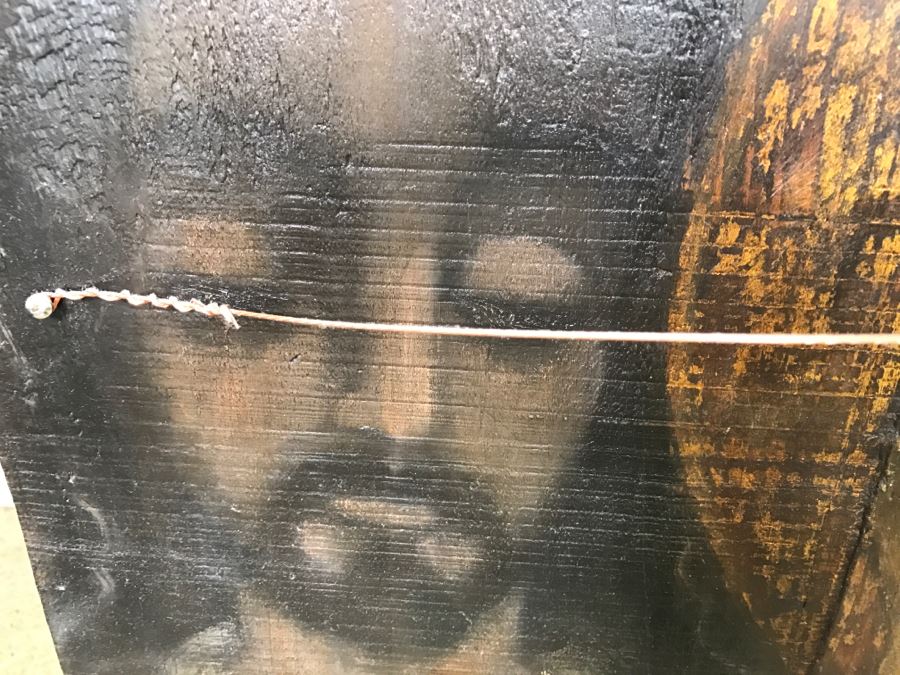 Old Gilded Carved Wooden Panel Floral Motif On Front With Painting On Back Of Madonna With Child [Photo 20]