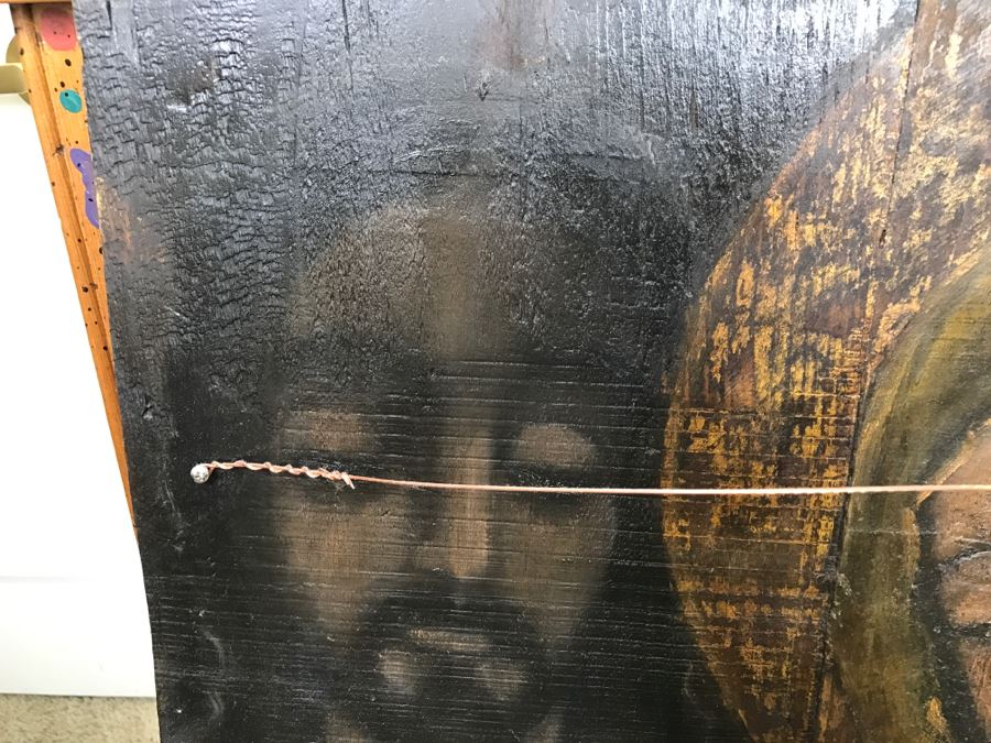 Old Gilded Carved Wooden Panel Floral Motif On Front With Painting On Back Of Madonna With Child [Photo 19]